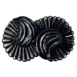 Vintage Belt Buckle Plastic Black Swirl Double Flower Shell Design